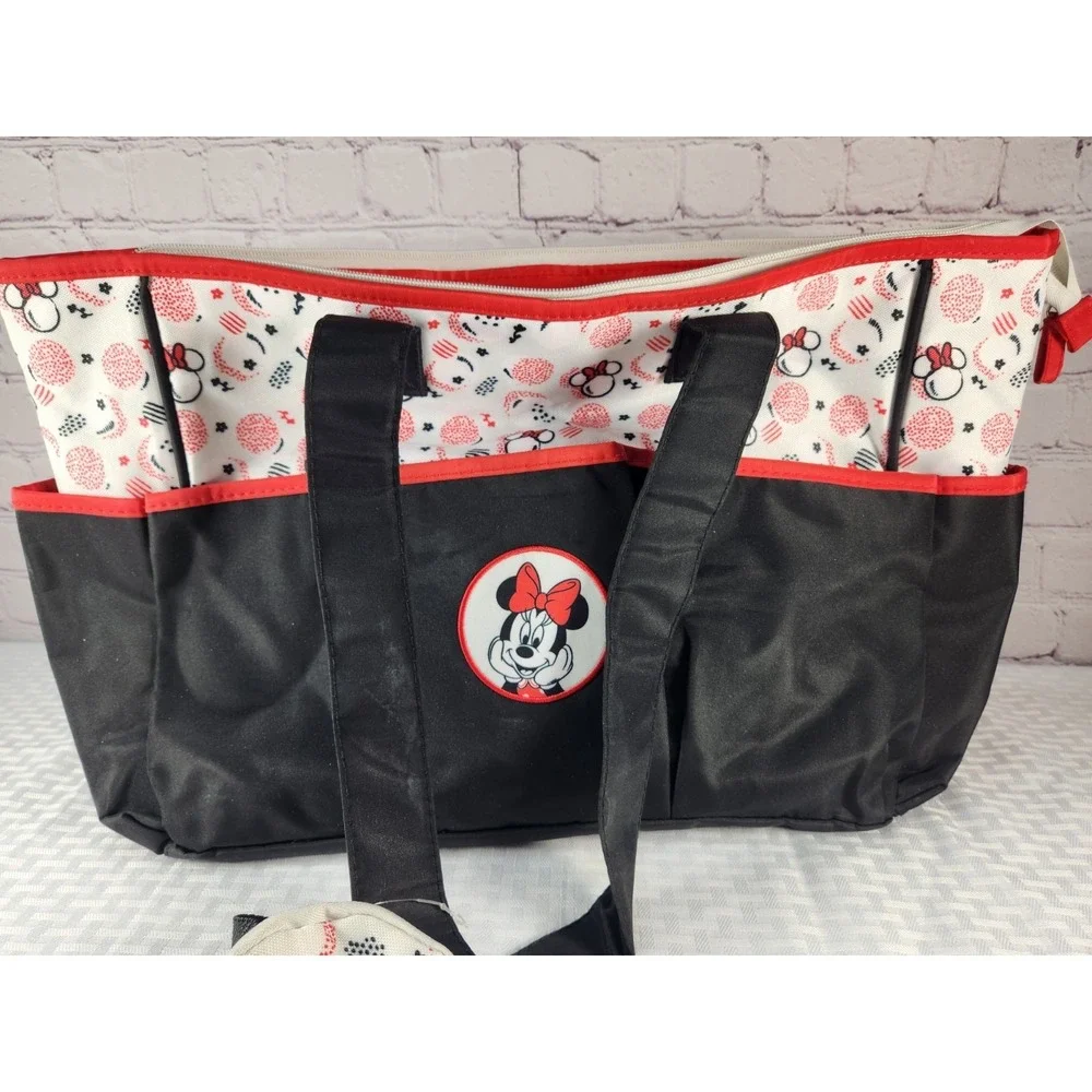 Disney Baby Minnie Mouse Diaper Bag Tote Black Red